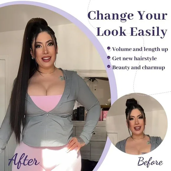 Drawstring Ponytail Extension Long Straight Clip-In Hairpiece for Women Black - Picture 4 of 7